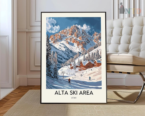 Alta Ski Travel Poster, Utah Mountain Print