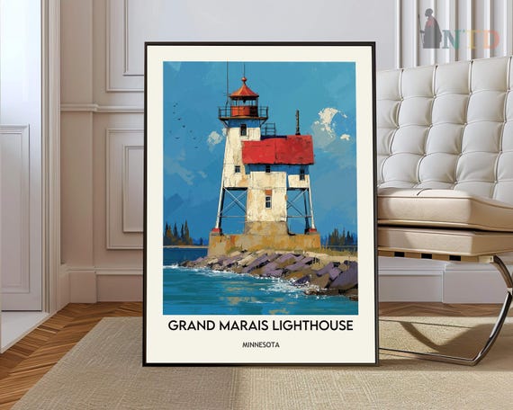 Grand Marais Lighthouse Poster Wall Art Print Lake Superior Photo