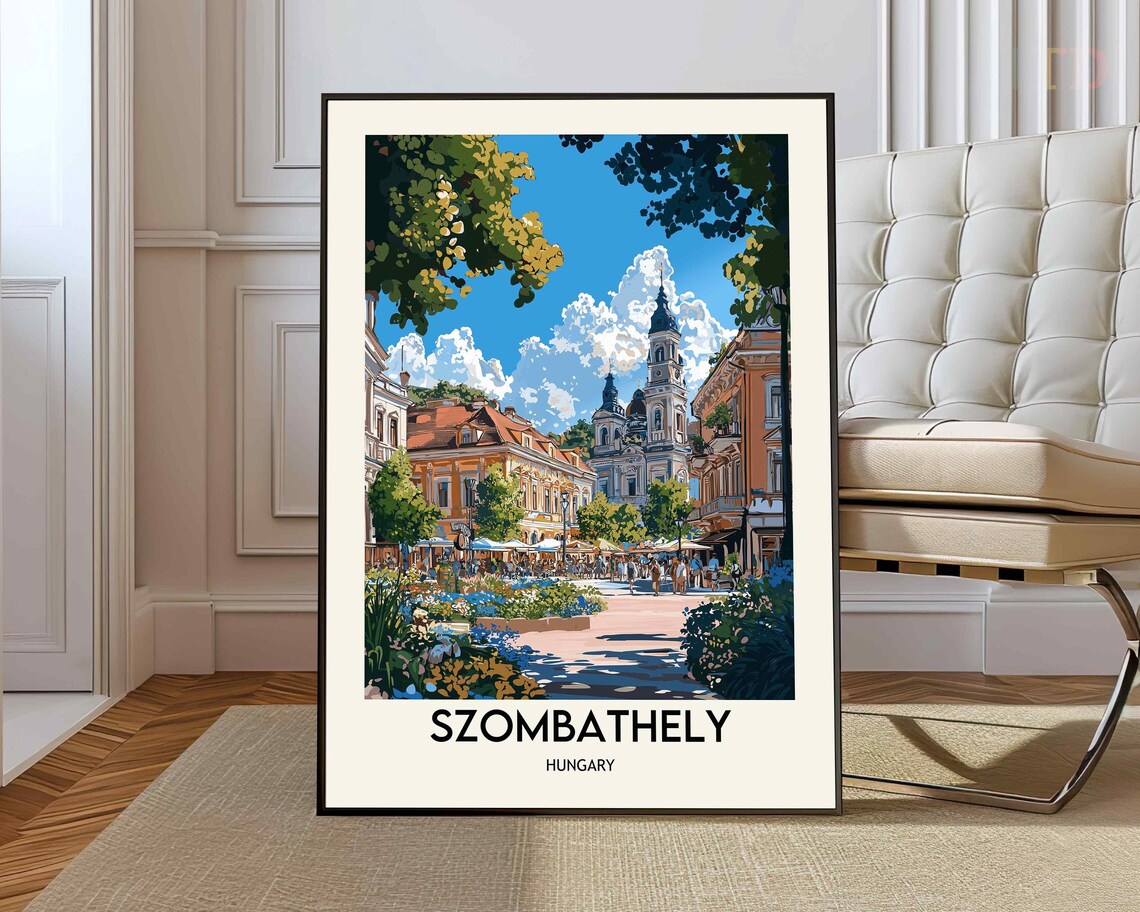 Szombathely Hungary Flower Filled Town Square Church Travel Poster