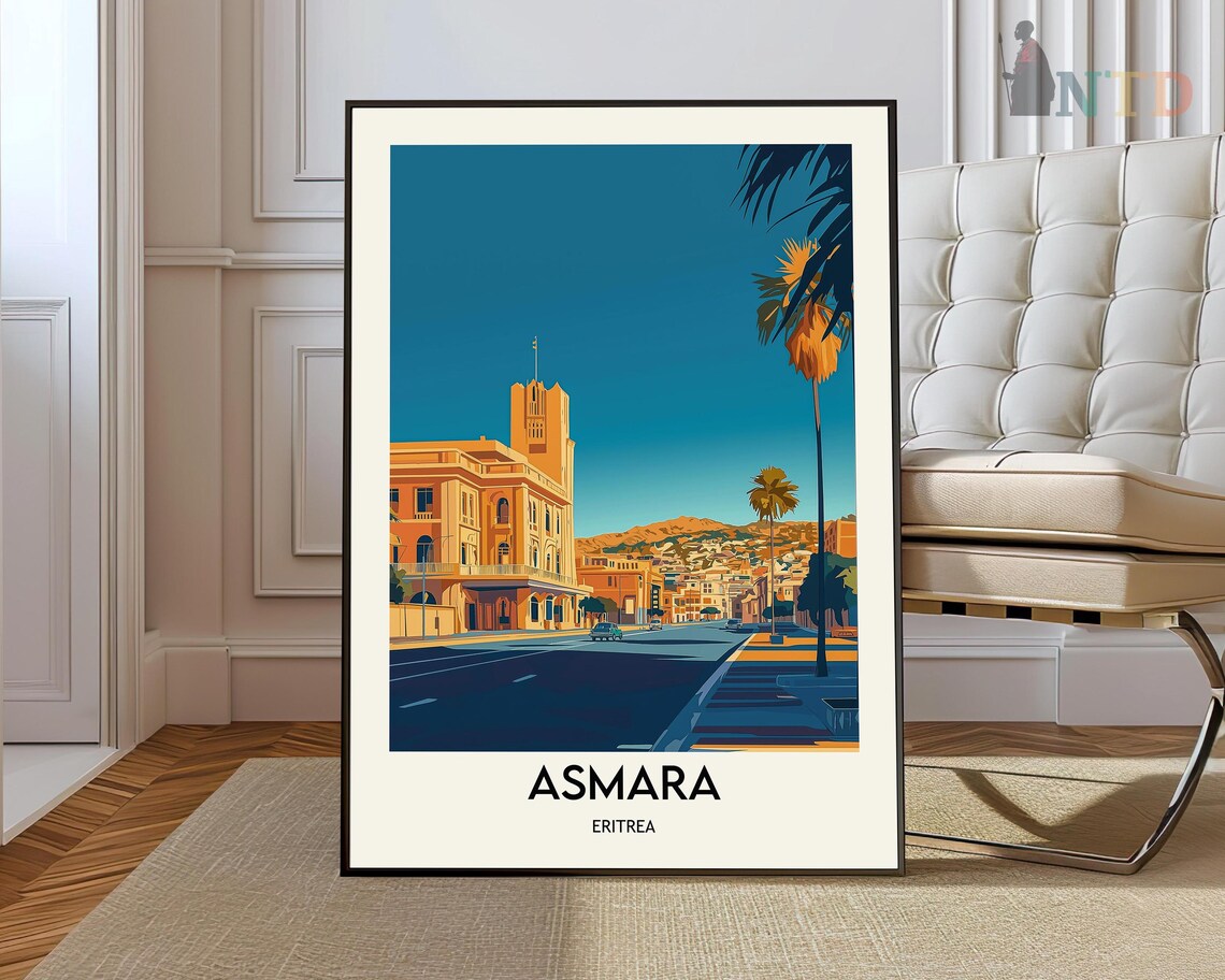 Art Deco Streetscape at Dusk Asmara Eritrea East Africa Travel Poster