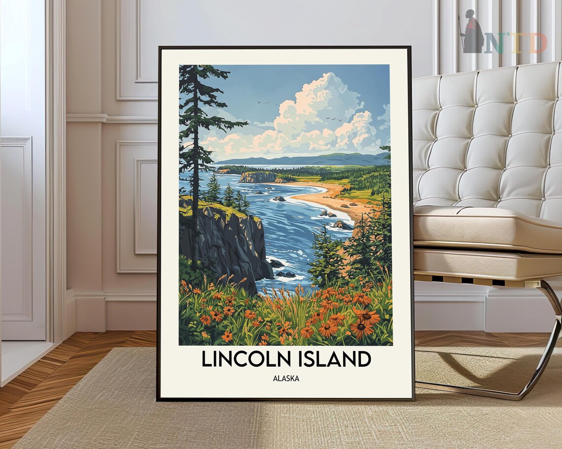 Lincoln Island Alaska Rocky Cliffs Wildflowers Coastal Poster