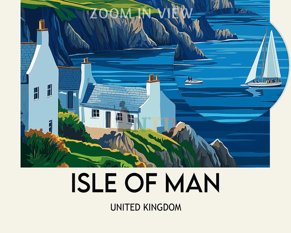 Isle of Man United Kingdom Cottage Cove Sailboats Bay Poster - Image 2