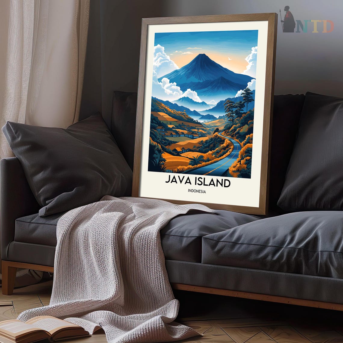 Java Island Indonesia Volcano Valley Rice Fields Road Poster - Image 3