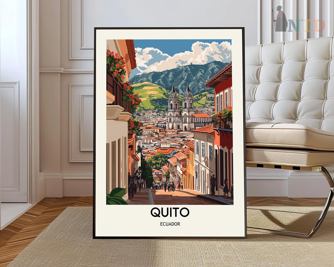 Quito Ecuador Colonial Street Andes Vintage Travel City Poster