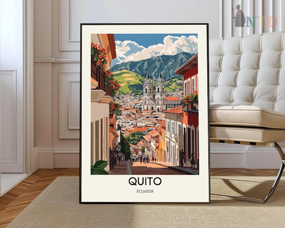 Quito Ecuador Colonial Street Andes Vintage Travel City Poster