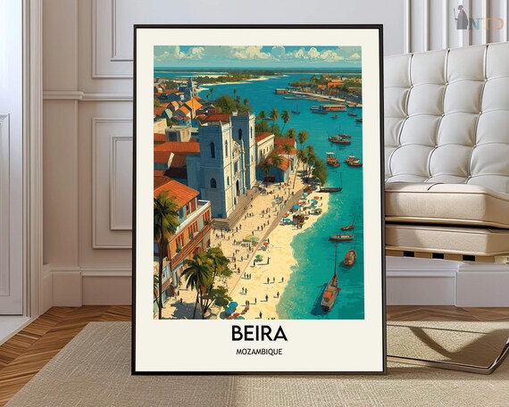 Beira Mozambique Vintage Style Coastal City Beach Travel Poster