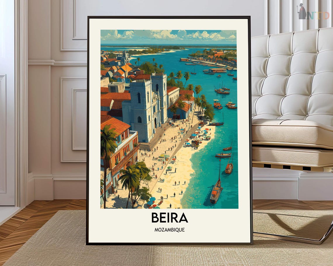 Beira Mozambique Vintage Style Coastal City Beach Travel Poster