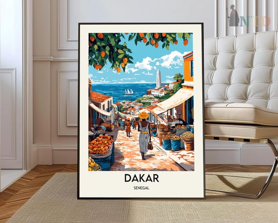 Dakar Travel Poster, Senegal City Map Art Print