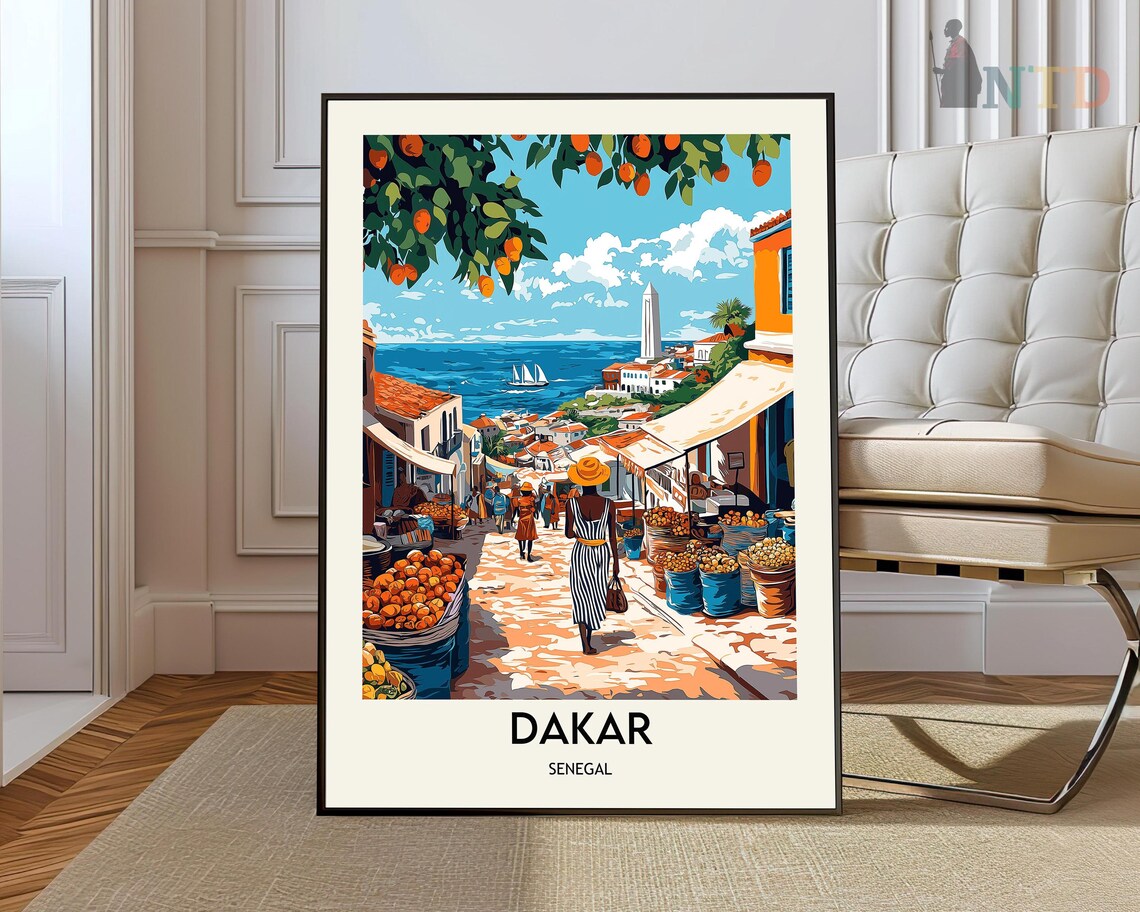 Dakar Travel Poster, Senegal City Map Art Print