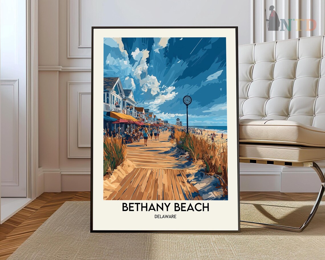 Bethany Beach Delaware Wooden Boardwalk Seaside Travel Poster