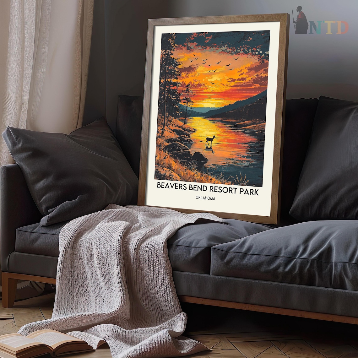 Beavers Bend Resort Park Deer at Sunset River Scene Travel Poster - Image 3