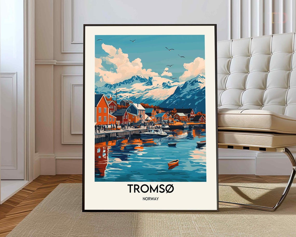 Tromso Norway Arctic Harbor Snowy Mountain Waterfront Poster