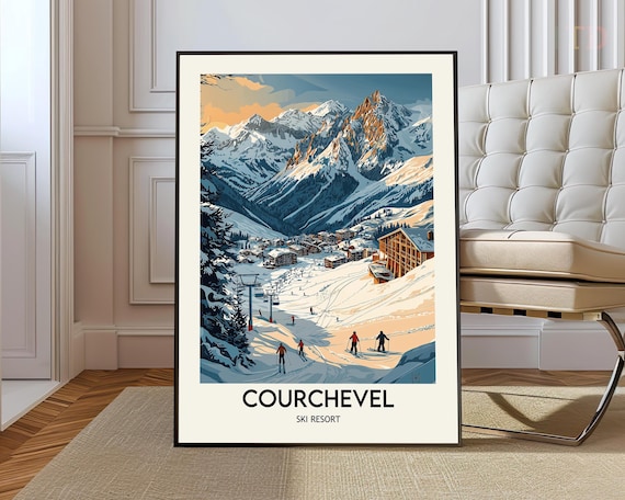 Courchevel Ski Resort Vintage Travel Poster With Alpine Peaks Art