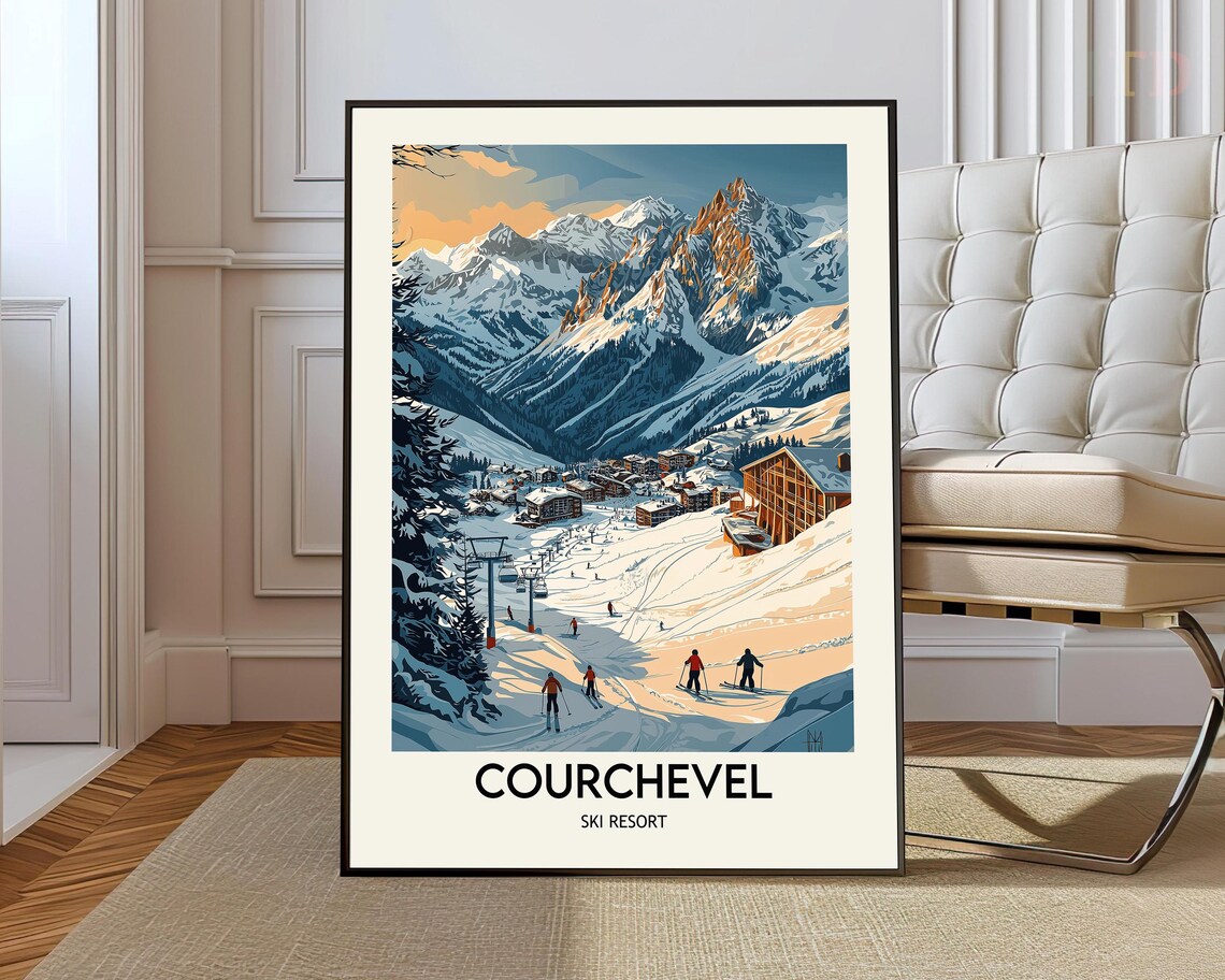 Courchevel Ski Resort Vintage Travel Poster With Alpine Peaks Art
