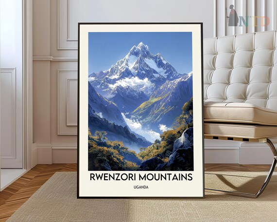 Rwenzori Mountains Uganda Snow Peak Misty Forest Travel Poster