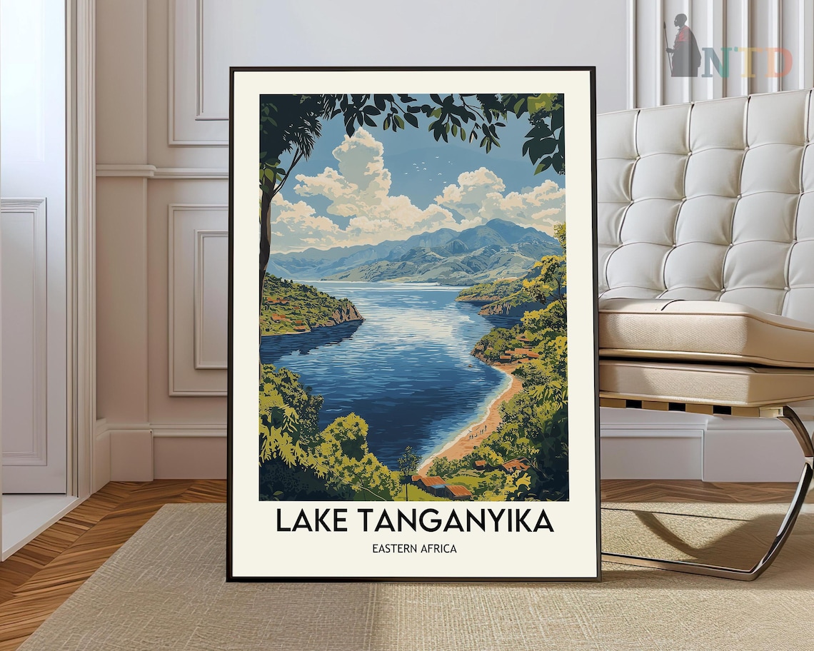 Lake Tanganyika Eastern Africa Retro Travel Lake Mountain View Poster