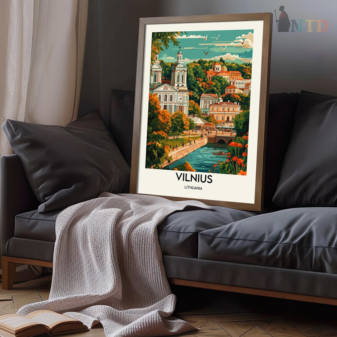 Vilnius Lithuania Old Town Church Riverside Vintage Travel Poster - Image 3