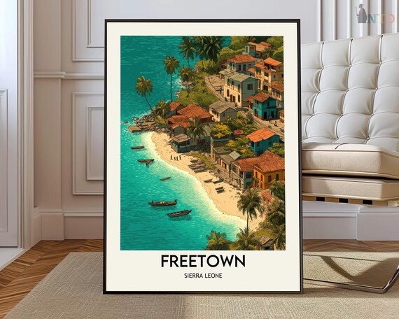 Freetown Sierra Leone Coastal Town Aerial View Vintage Travel Poster