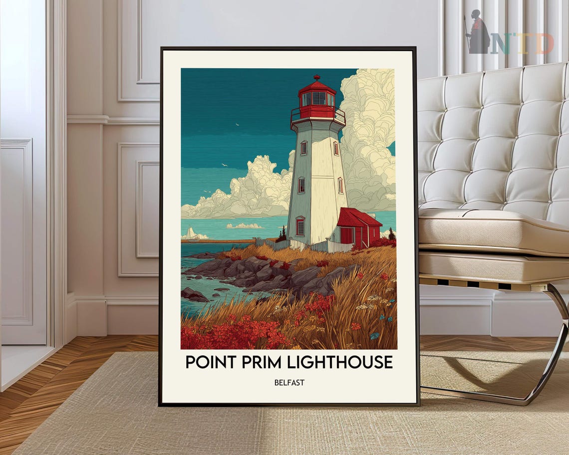 Point Prim Lighthouse Belfast Dramatic Clouds Coast Travel Poster