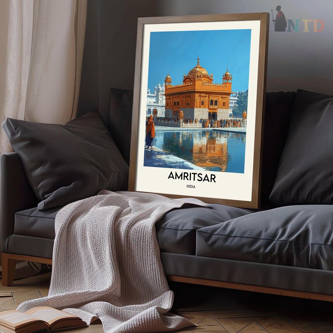 Amritsar India Golden Temple Reflection Vintage Travel Poster - Image 3