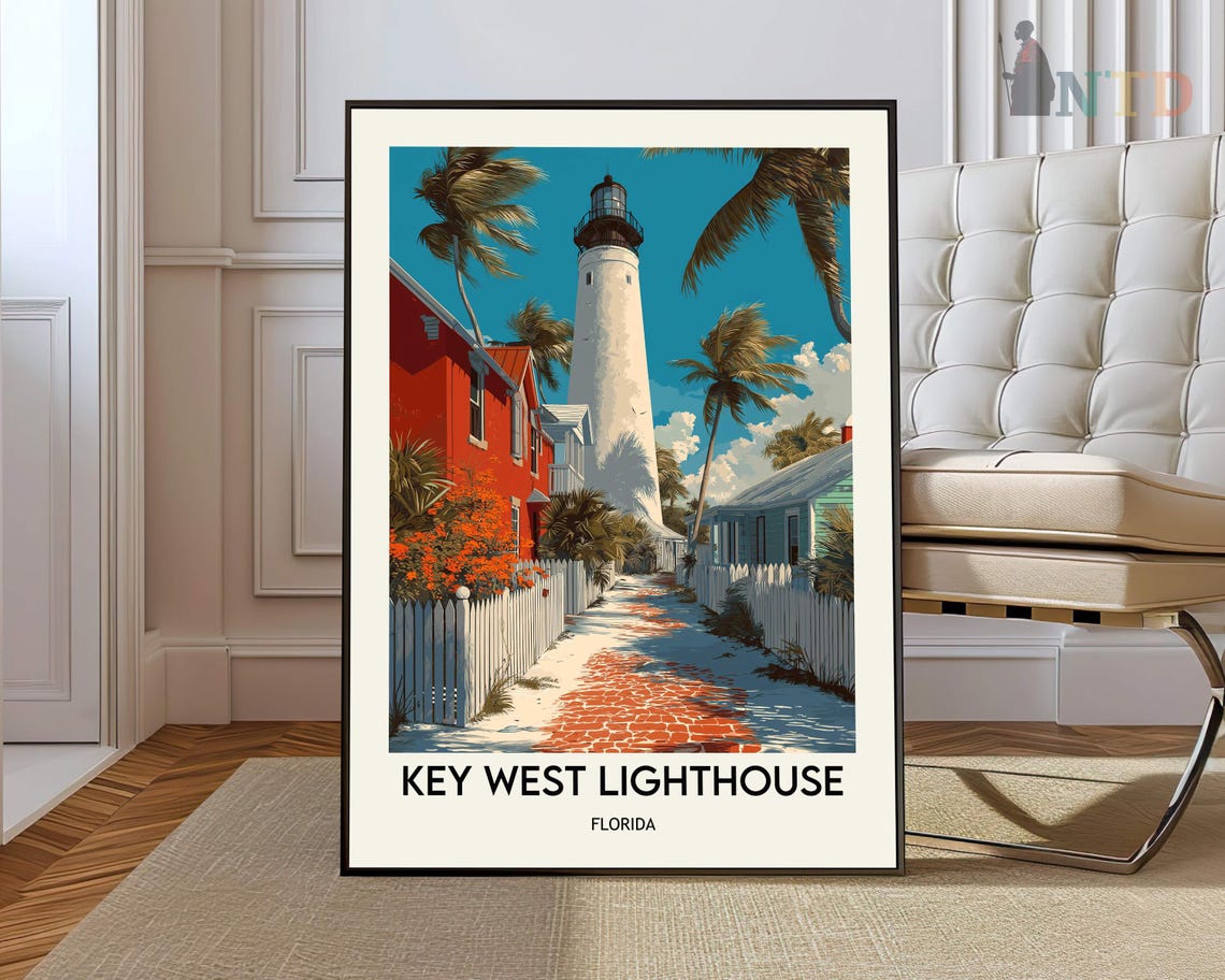 Key West Lighthouse Florida Vintage Retro Travel Style Art Poster