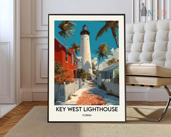 Key West Lighthouse Florida Vintage Retro Travel Style Art Poster