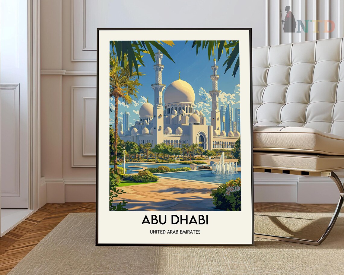 Sheikh Zayed Grand Mosque Abu Dhabi United Arab Emirates Travel Poster