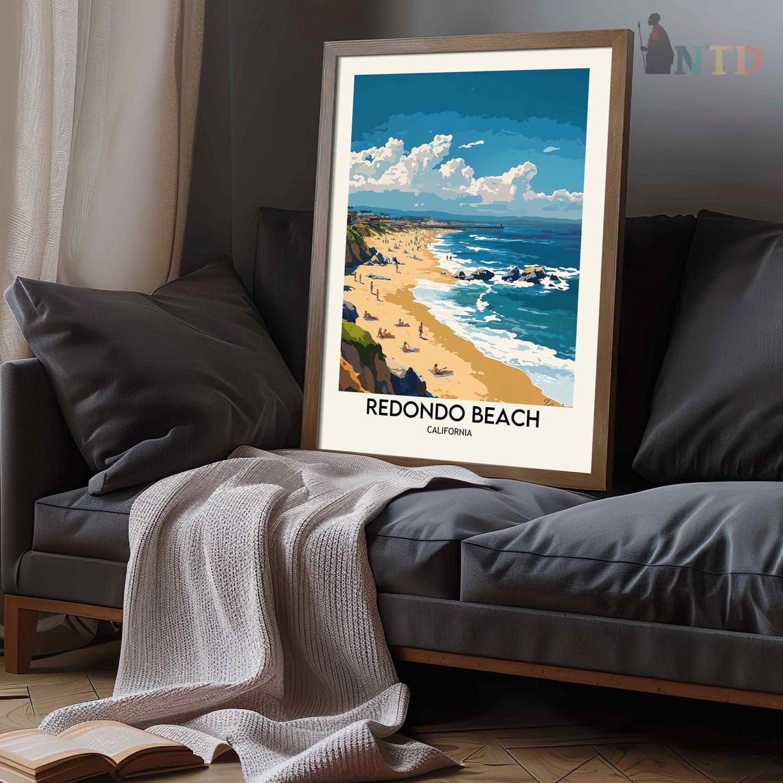 Redondo Beach California Pier Sunbathers Ocean Waves Summer Poster - Image 3