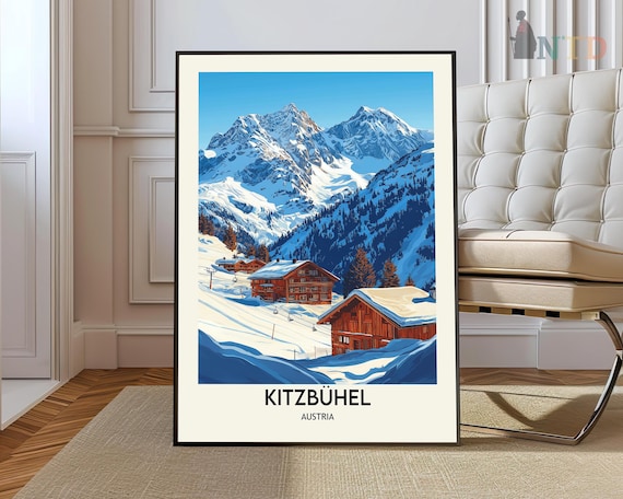 Kitzbuhel Austria Daytime Ski Resort Snowy Chalets Winter Travel Poster
