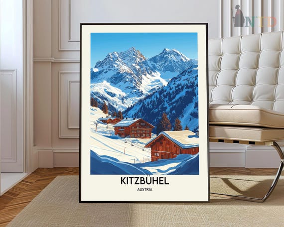 Kitzbuhel Travel Print Austria Poster Wall Art Europe Skiing