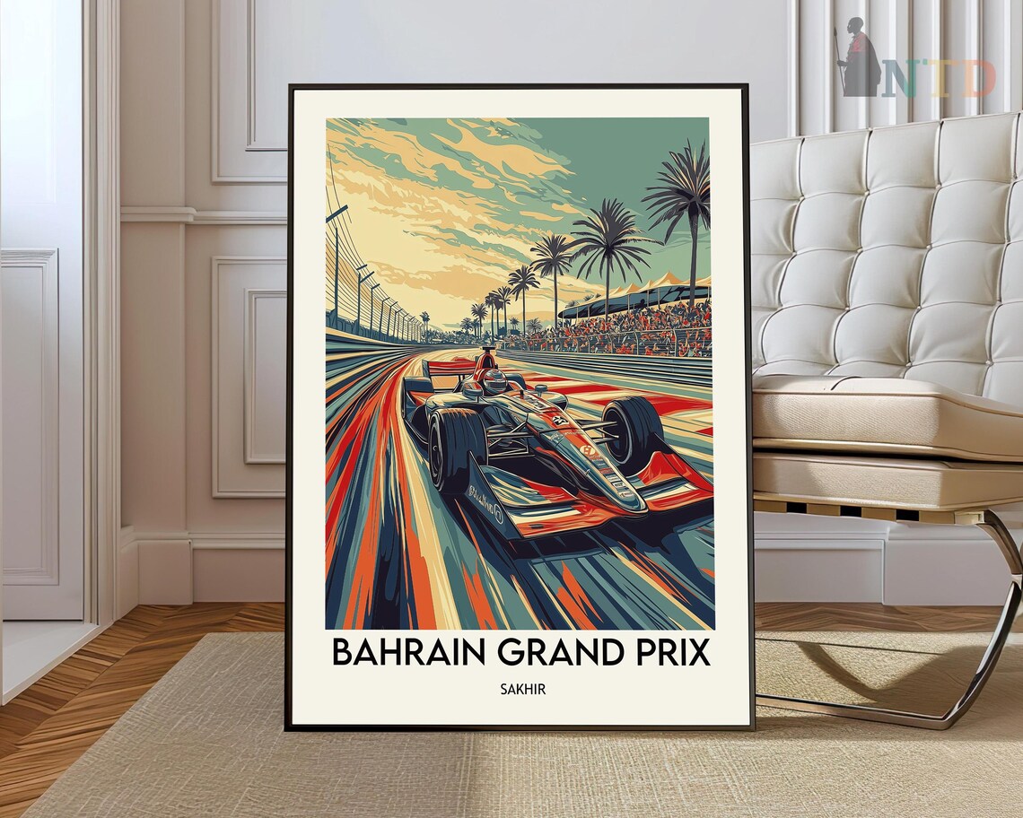 Bahrain Grand Prix Sakhir Speed Lines Pastel Sky Racing Art Poster