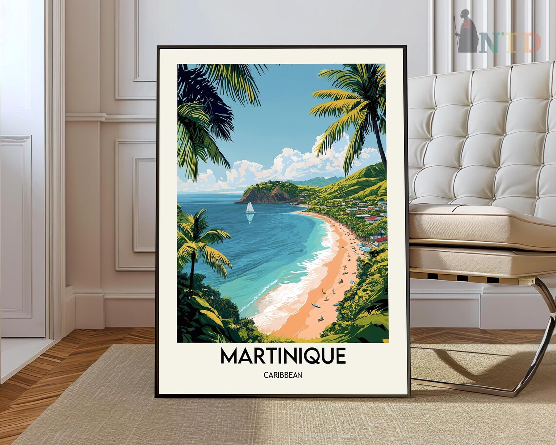 Martinique Travel Poster, French West Indies Map
