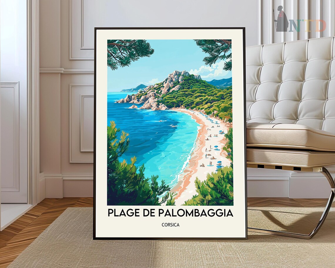 Plage de Palombaggia Corsica Beach Turquoise Cove Travel Poster