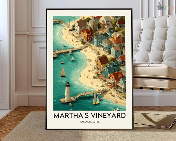 Martha's Vineyard Massachusetts Lighthouse Coastal Travel Poster