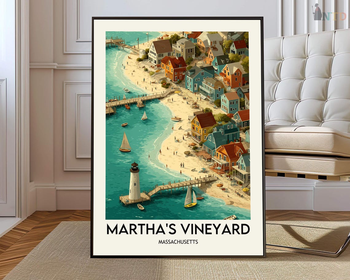 Martha's Vineyard Massachusetts Lighthouse Coastal Travel Poster