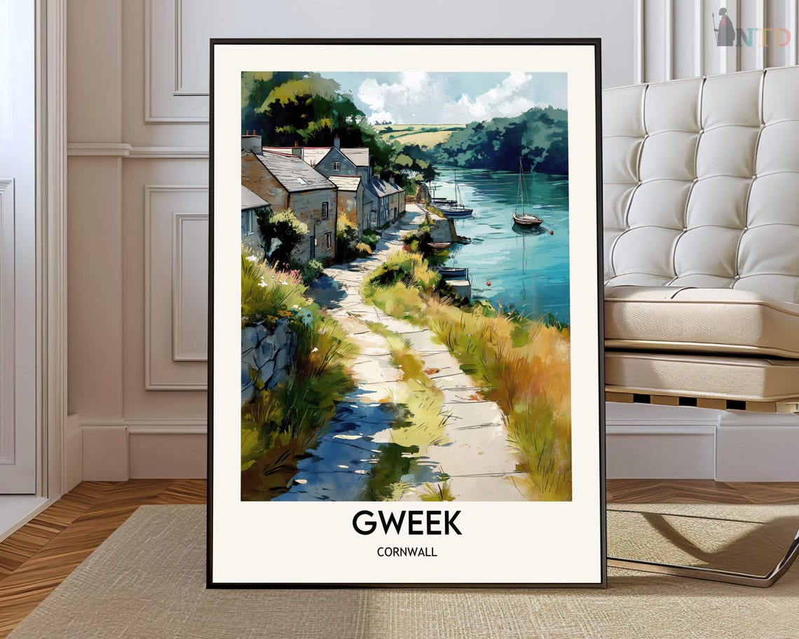 Gweek Cornwall Charming Harbor Village Coastal Travel Poster