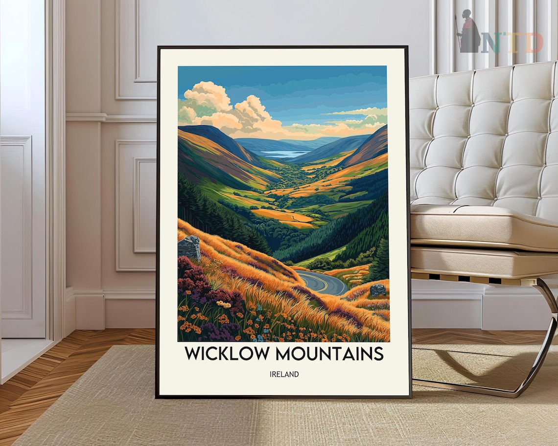 Wicklow Mountains Ireland Golden Valley Road Vintage Travel Poster