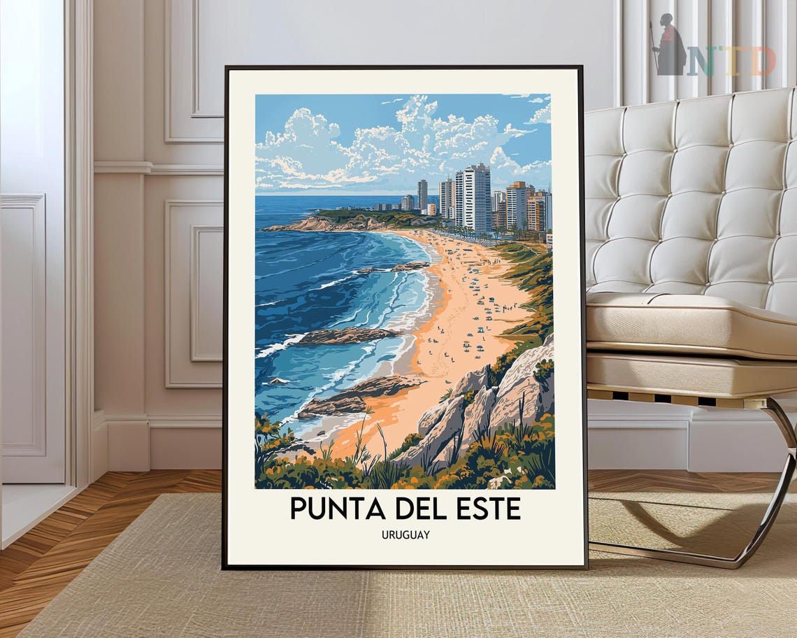 Punta del Este Uruguay Golden Beach City Skyline Travel Poster