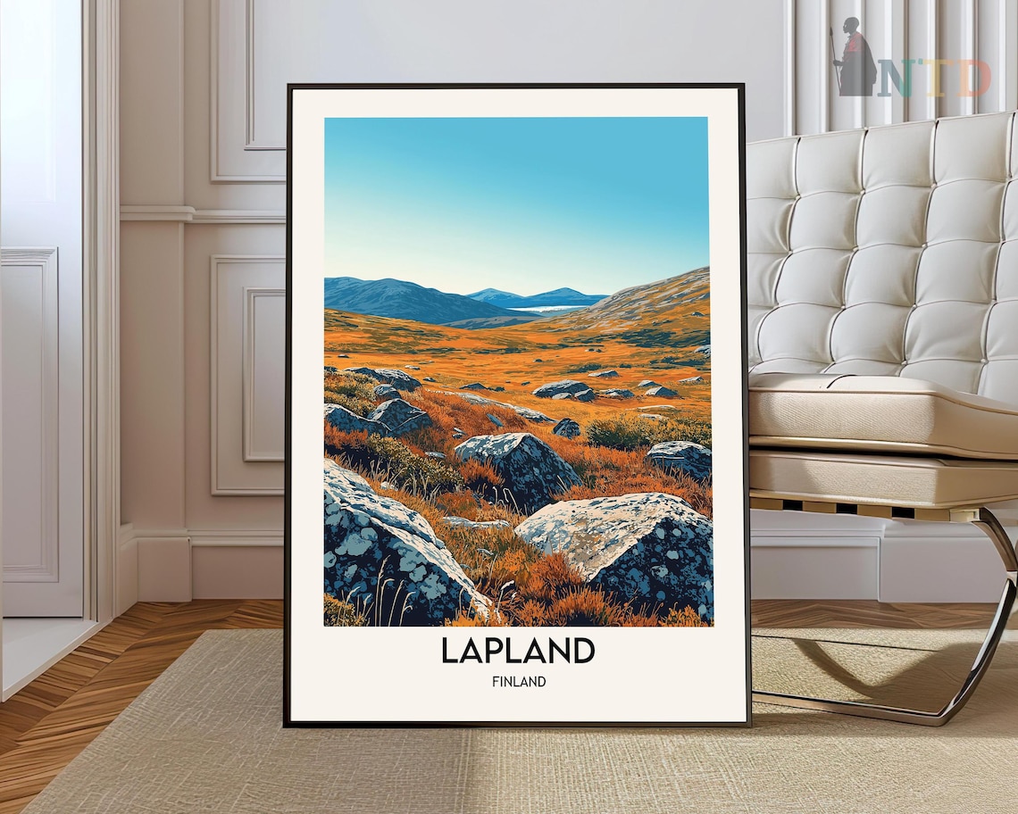 Lapland Finland Autumn Tundra Rocky Landscape Vintage Travel Poster