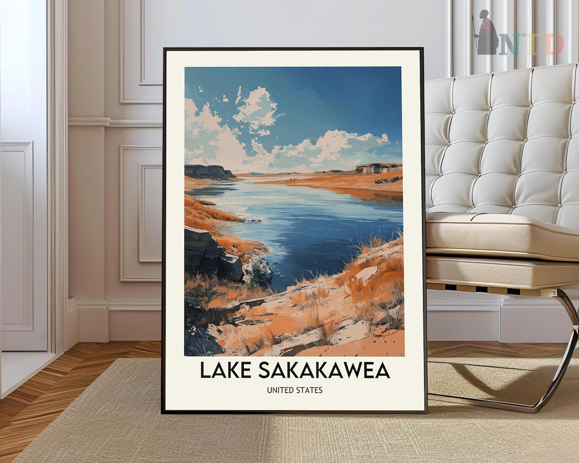 Lake Sakakawea North Dakota Colorful Lakeside Travel Photo Poster