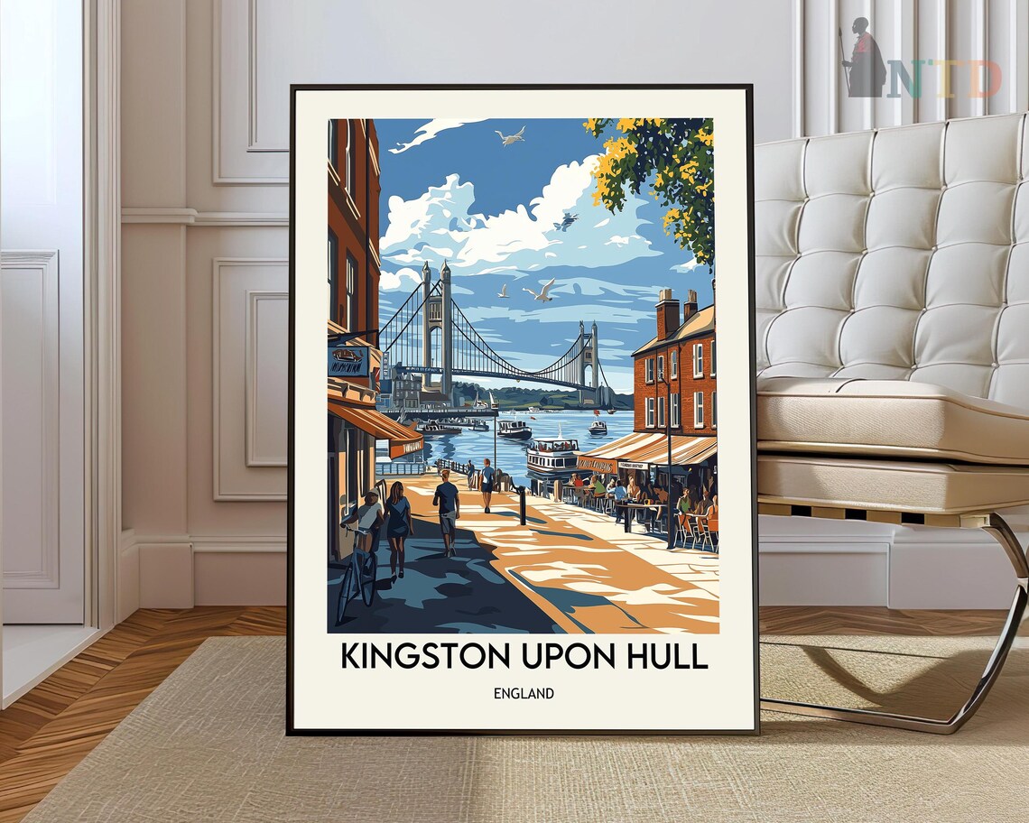 Kingston upon Hull England Waterfront Humber Bridge Travel Poster