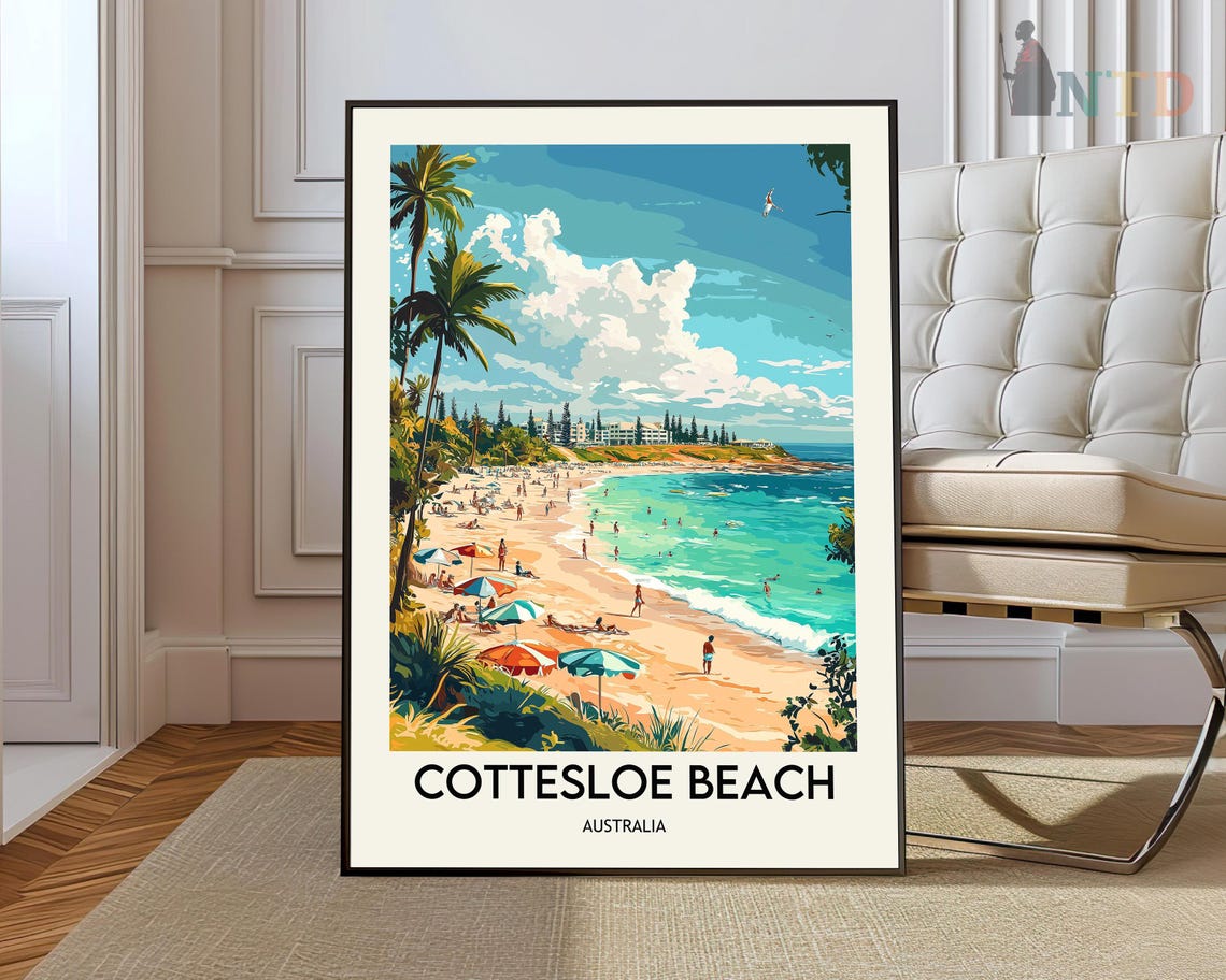 Cottesloe Beach Australia Perth Umbrellas Turquoise Travel Poster