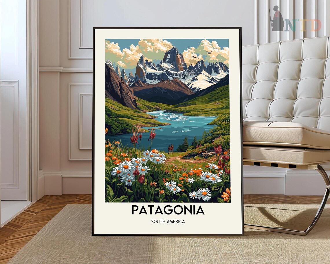 Patagonia Torres Del Paine Peaks Wildflower Meadow Travel Poster