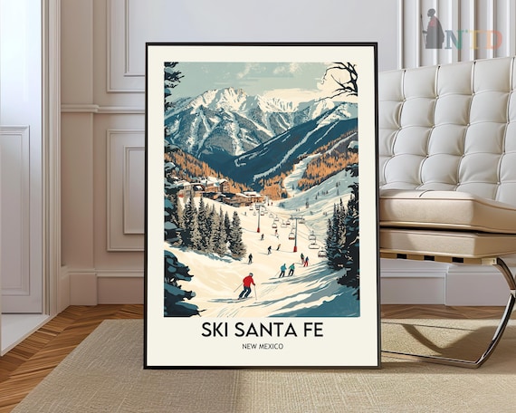 Santa Fe Ski Area Poster, Holiday Travel Poster