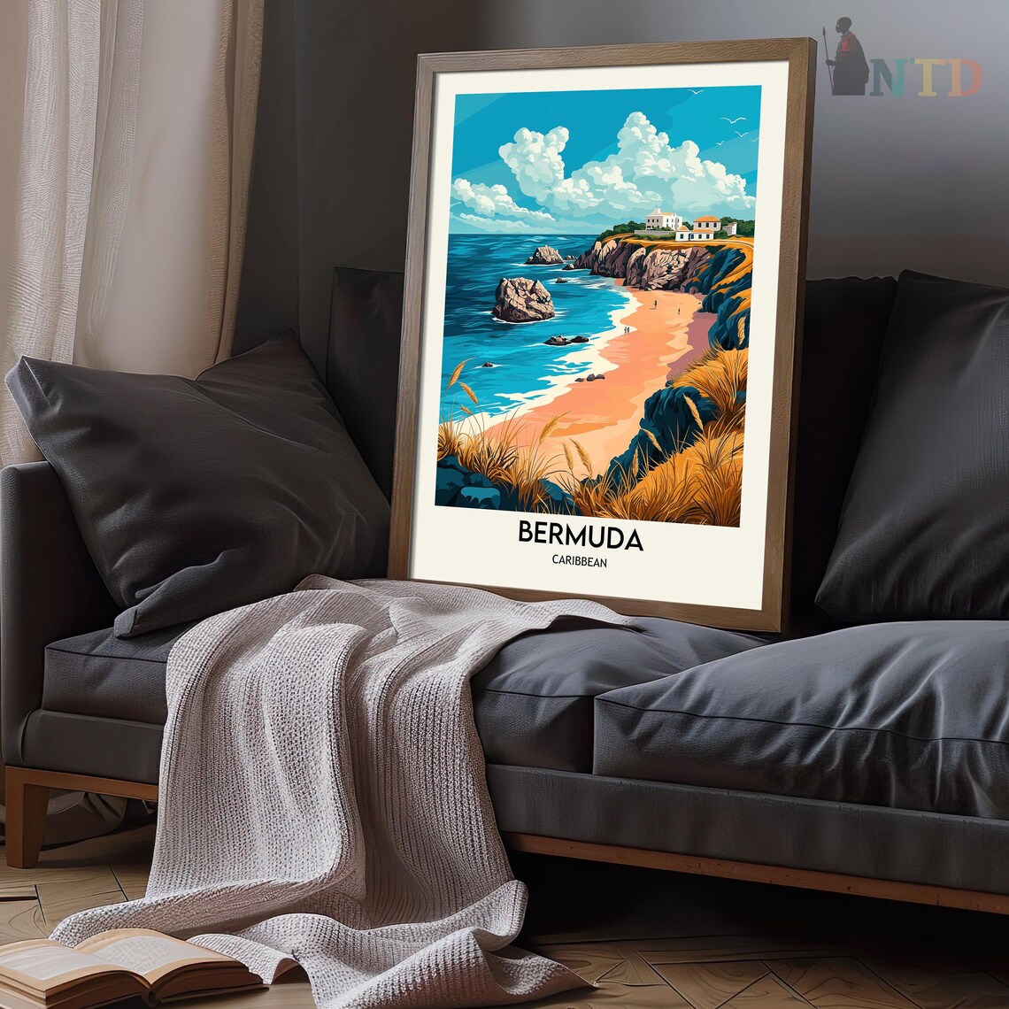 Bermuda Caribbean Rocky Cove Pink Sand Beach Vintage Travel Poster - Image 3