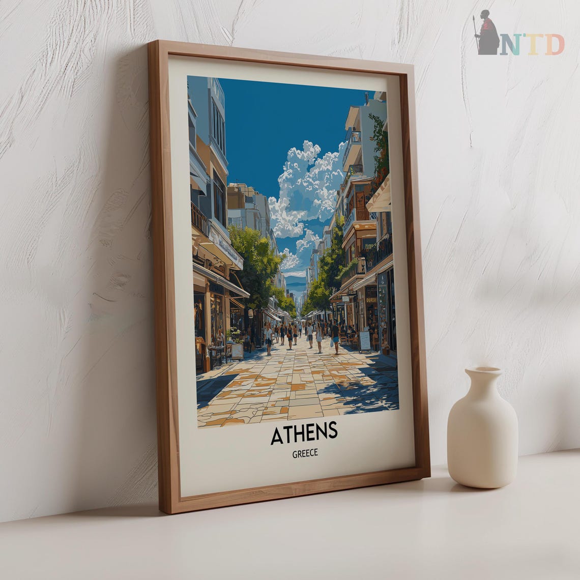 Athens Pedestrian Shopping Street Sunny Day Scene Travel Poster - Image 2