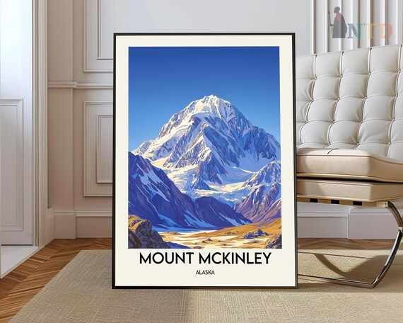 Mount McKinley Alaska Glacial Peaks Snow Ridge Vintage Travel Poster
