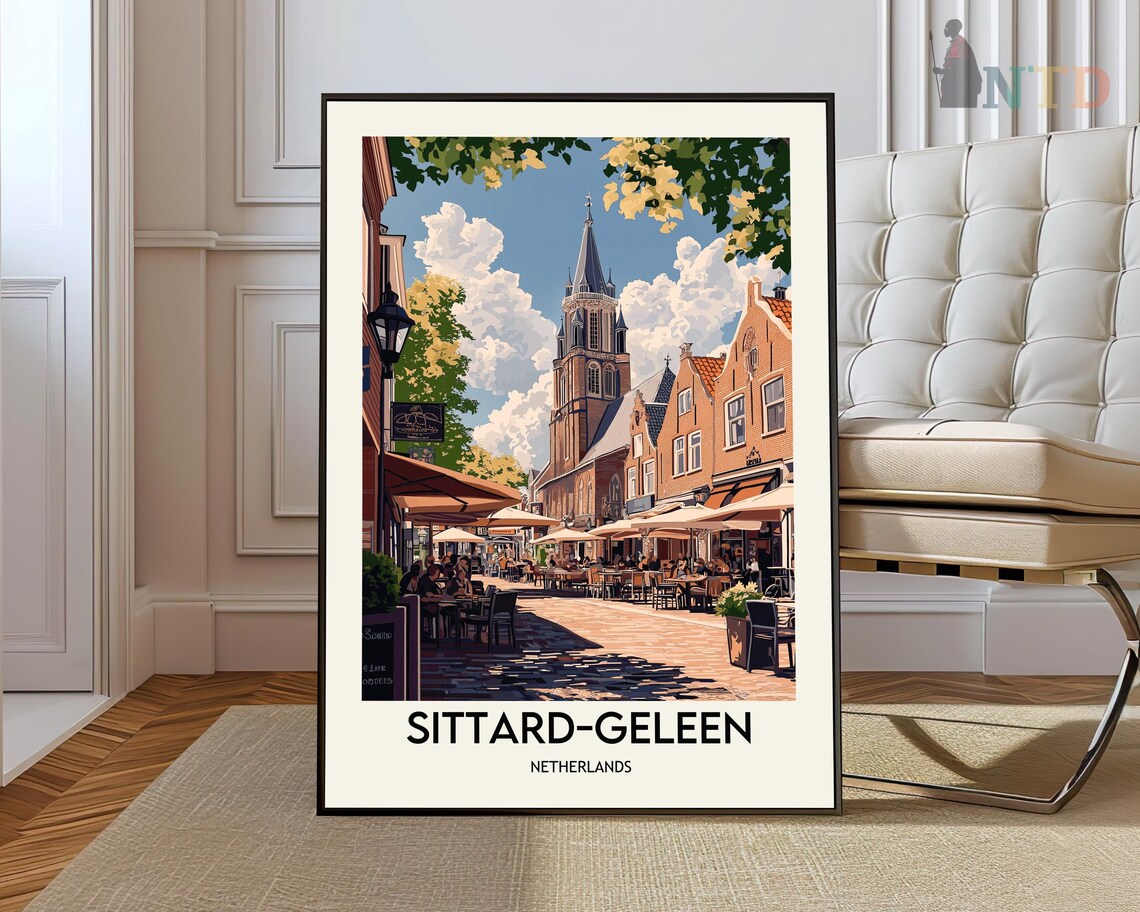Sittard-Geleen Netherlands Cafe Terrace Church Tower Travel Art Poster