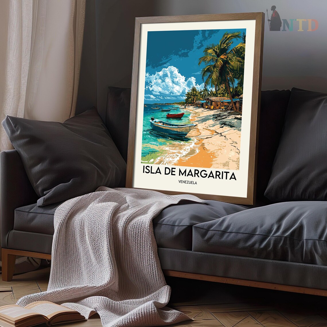 Isla de Margarita Venezuela Palm Beach Fishing Boats Scene Poster - Image 3