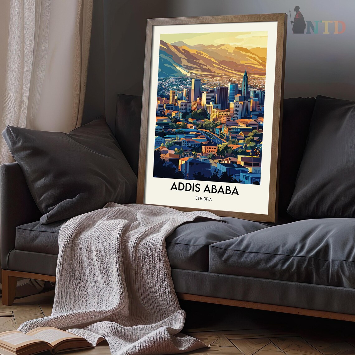 Addis Ababa Ethiopia City Skyline Mountains Sunset Travel Poster - Image 3